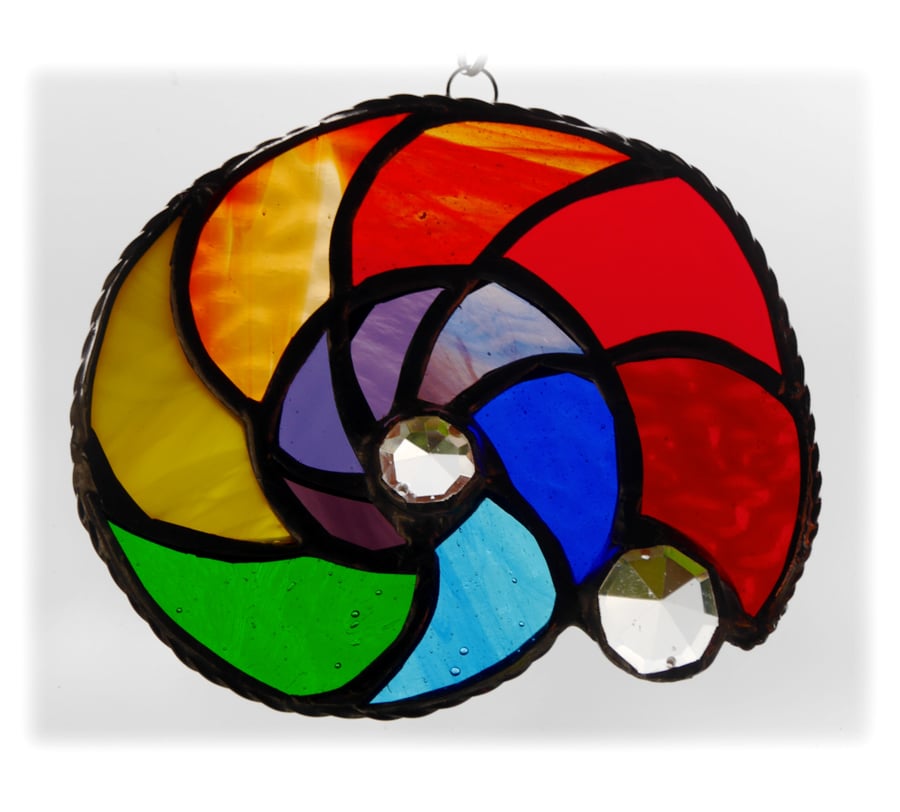 Ammonite Stained Glass Suncatcher Rainbow 011