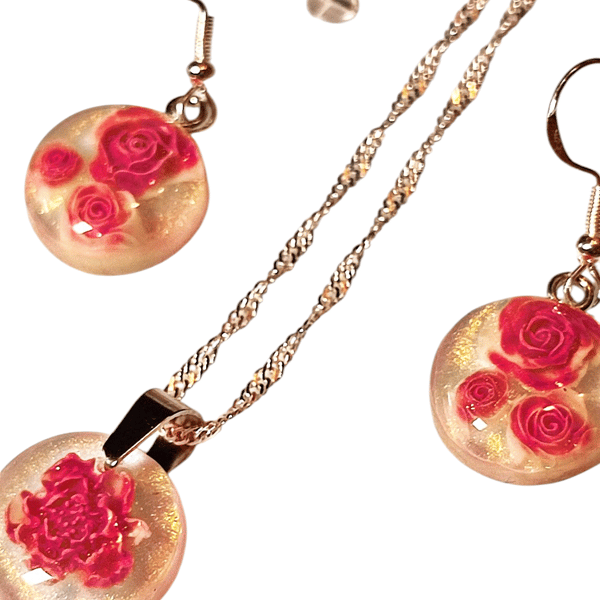 Handmade Jewelry Rose,Epoxy Resin & S925 Silver