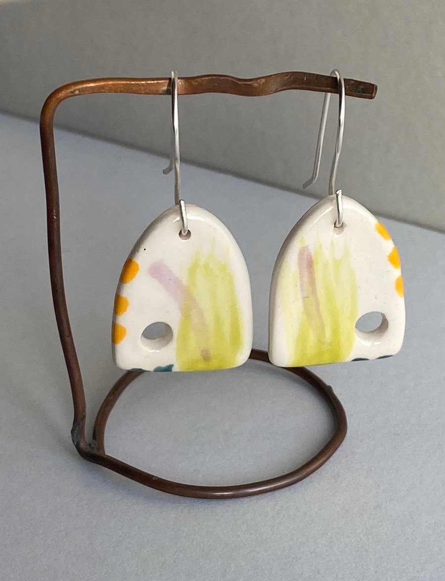 Earrings Handmade Ceramic dangly sterling silver earrings