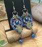 Pretty Dangle Blue beaded earrings, birthday gift for her, blue and copper  - Image 3