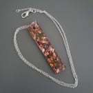 Handmade curly copper flakes and sea glass chips in resin pendant handmade  