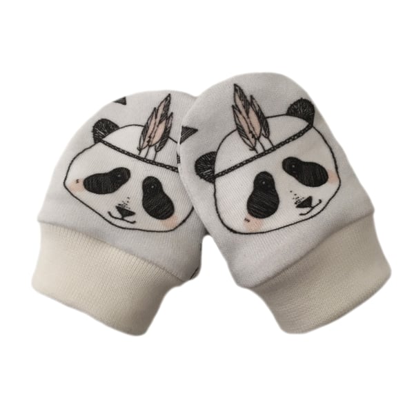 ORGANIC Baby SCRATCH MITTENS in GREY FEATHER PANDAS  A New Baby Gift Idea