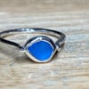 Handmade Sterling & Fine Silver Ring with Cornflower Blue Welsh Sea-Glass