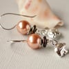 Bronze Pearl Earrings With Elephant Charm - Sterling Silver