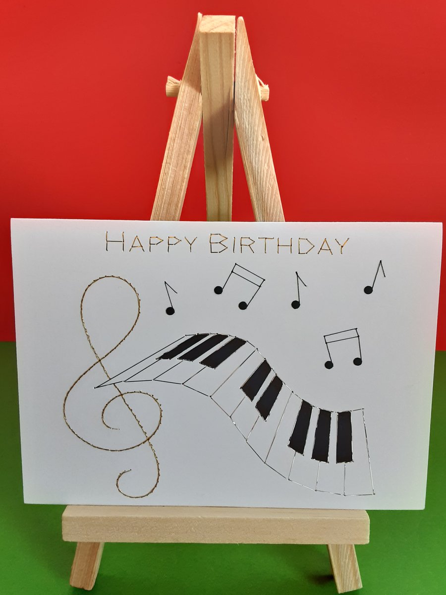 Hand Embroidered. Keyboard Birthday Card