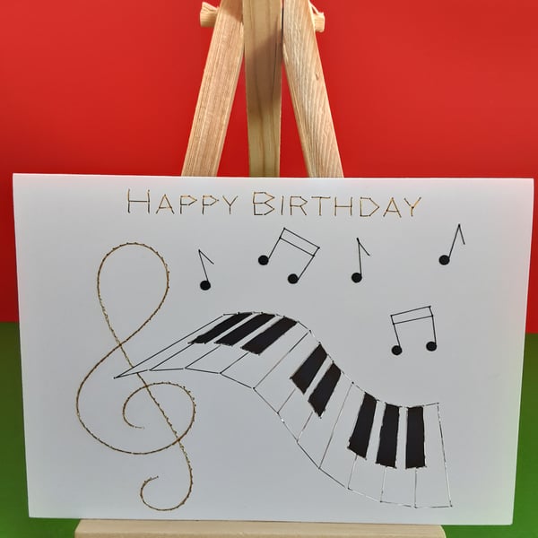 Hand Embroidered. Keyboard Birthday Card