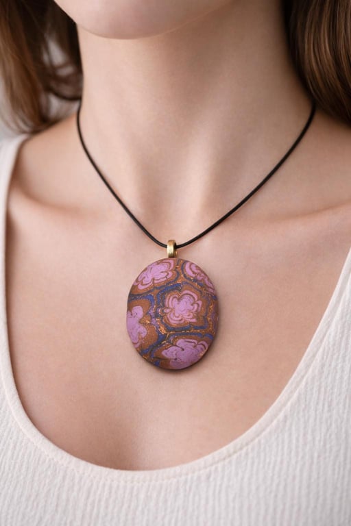 Handmade Oval Polymer Clay Pendant Necklace, Colourful Artisan Jewellery, Boho S