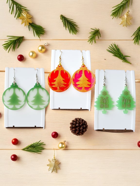 Winter earrings Christmas tree ornament Resin Dangle Festive Holiday jewelry