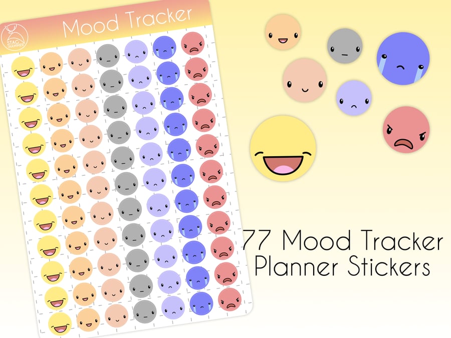 Mood Tracker Journal Stickers - 77 Cute Mental Health Tracker Stickers