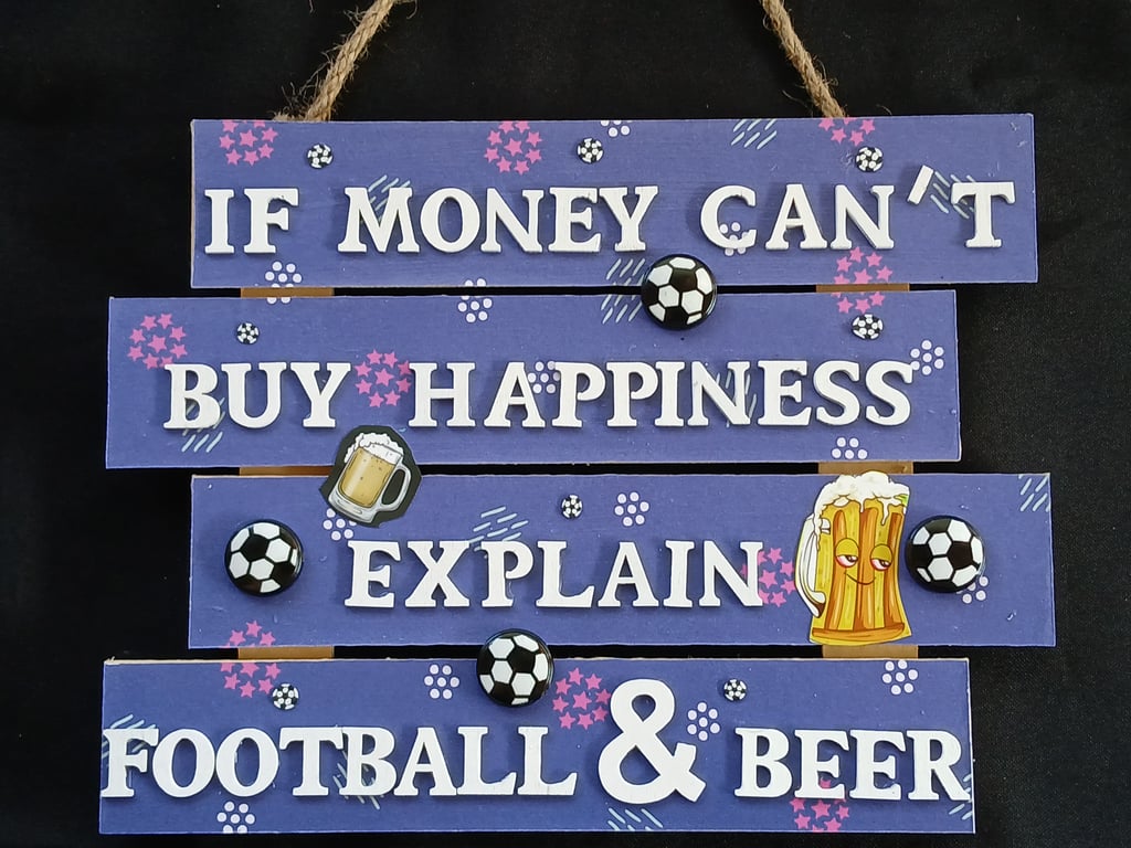 Football themed hanging wooden sign 