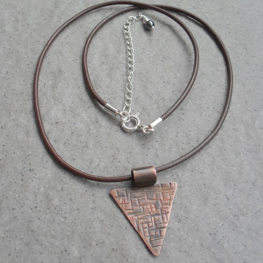 Oxidised Copper pendant With Leather Cord or Sterling Silver chain Vintage Style