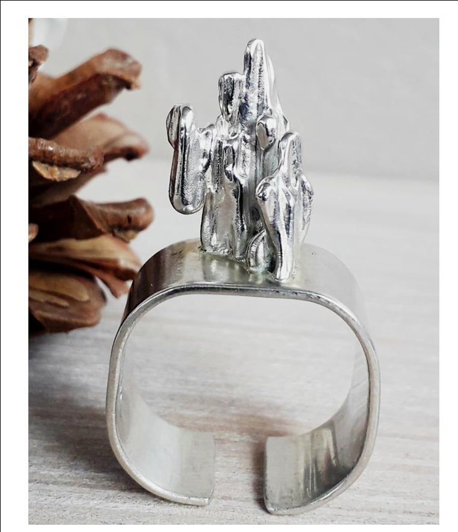 Adjustable Sterling Silver Ring size T  Fantasy Art Jewellery Hallmarked