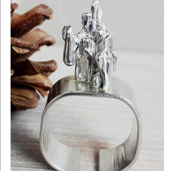 Adjustable Sterling Silver Ring size T  Fantasy Art Jewellery Hallmarked