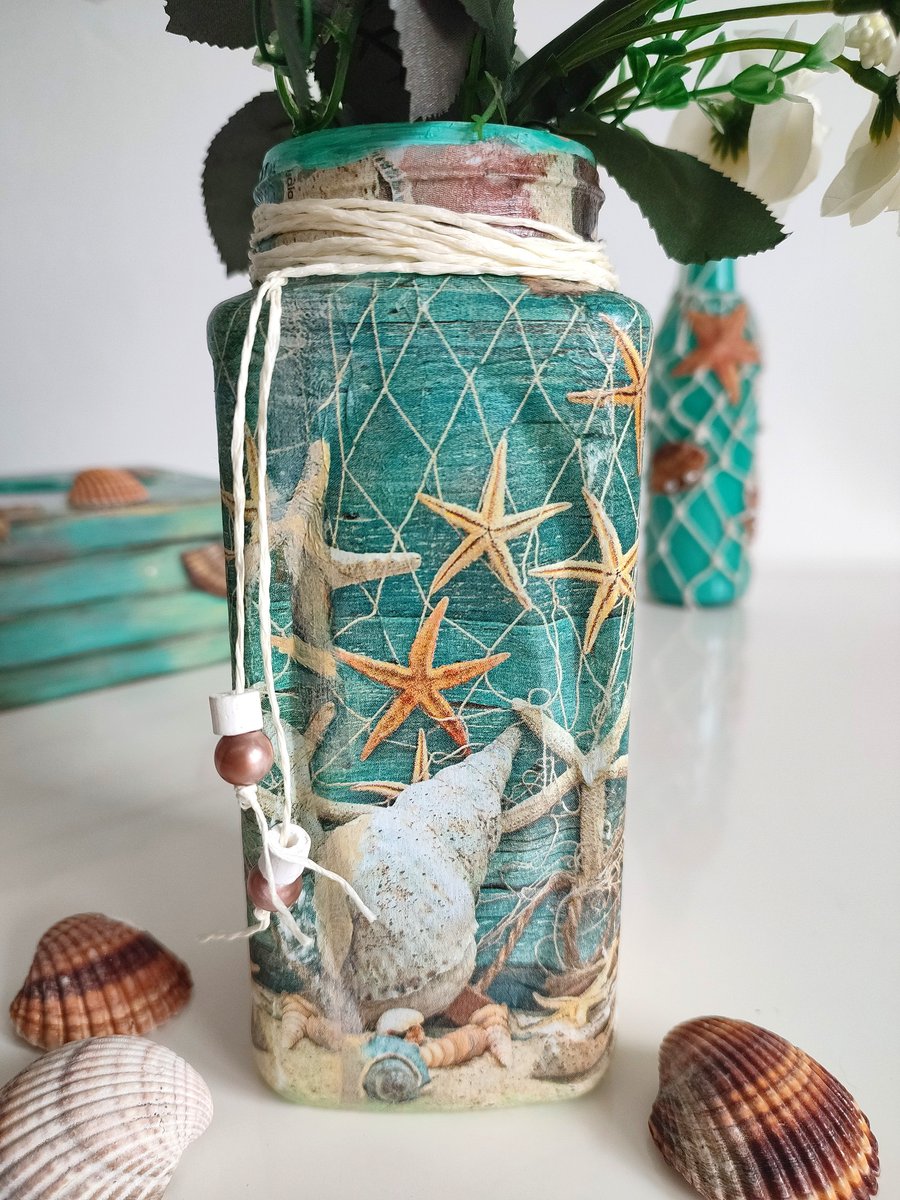 Starfish Glass Vase for Flowers, Flower Vase Jar, Home Decor Glass, Sea Gift 