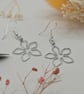 Silver wire wrapped flower charm dangle earrings, sterling silver hooks