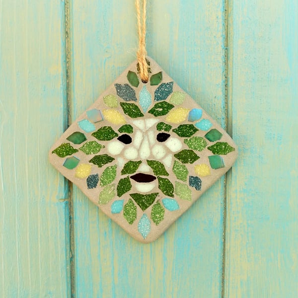 Mini Green Man Mosaic Hanging Garden Decoration