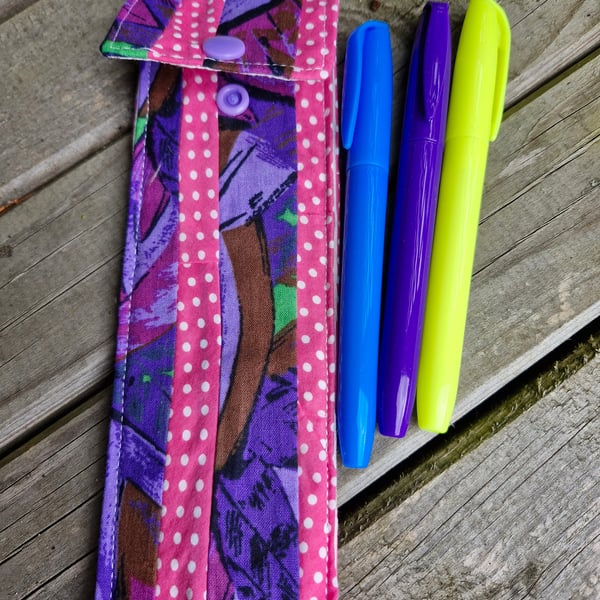 Pink and purple Pen case with 3 highlighters ideal stocking filler