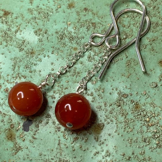 Gorgeous Carnelian Gemstone and sterling silver earrings FREE UK POSTAGE