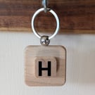 Alphabet letter tile wooden keyring - bagcharm - H