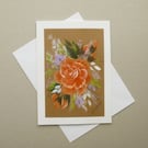 hand painted floral rose greetings card ( ref F 1009 A6 )