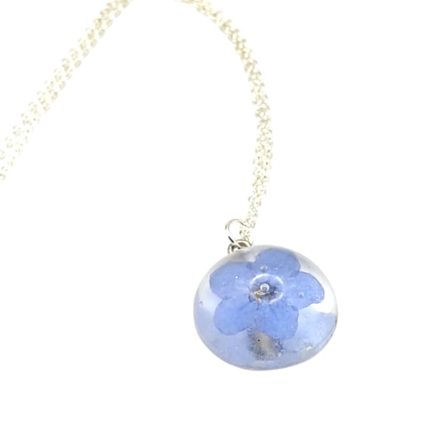 Forget Me Not Dome Necklace Silver Or Gold Plated Chain
