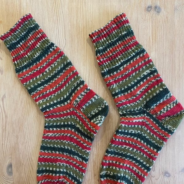Men's Hand Knitted Christmas Wool Socks - Holly Berry