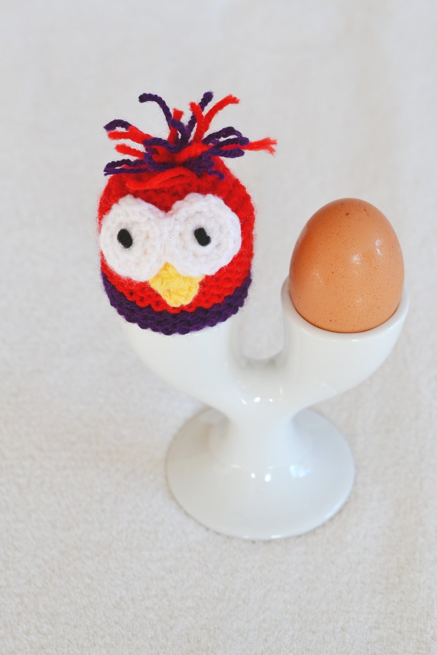 Purple and Bright Red Knitted Egg or Cream Egg Cozy