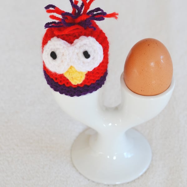 Purple and Bright Red Knitted Egg or Cream Egg Cozy