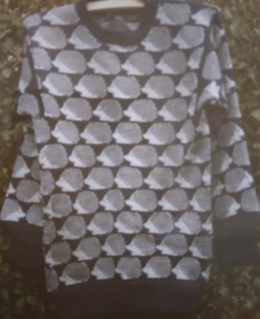 Jumper with a pattern of all over hedgehogs made to order