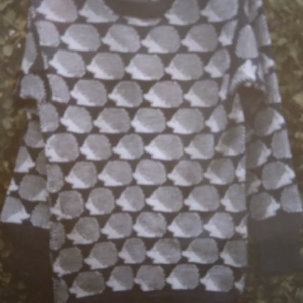Hedgehog jumper with an all over design.Made to measure any colour