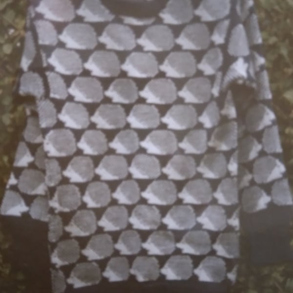 Jumper with a pattern of all over hedgehogs made to order