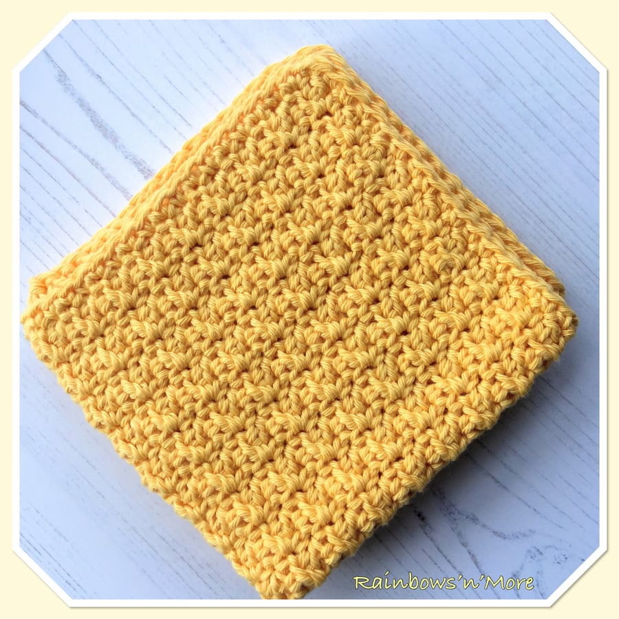 Crochet Eco Friendly Cotton Dishcloth in Yellow 