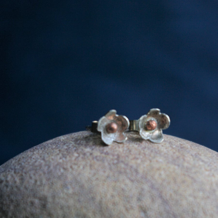 Small Silver and Copper Flower Studs 