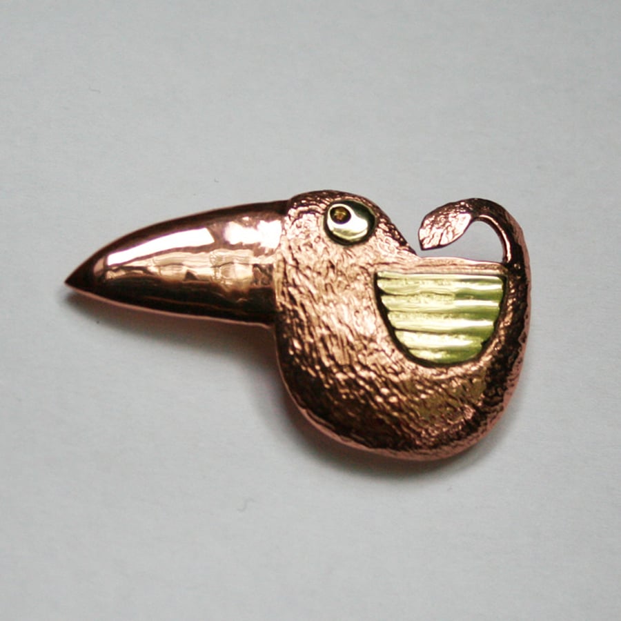 copper bird brooch