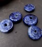 5 Medium Dark Blue Glazed Chubby Disc Clay Beads - Image 1