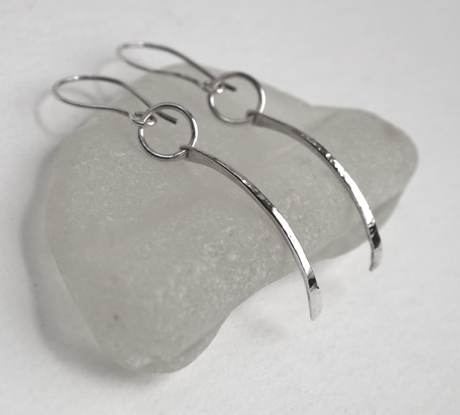 Sterling silver dangly earrings, forged & hammered