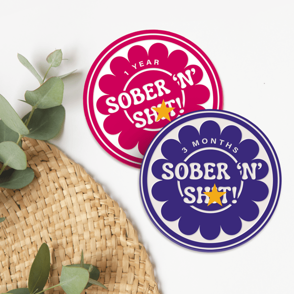 Sober 'n' Sh't - Flower Acrylic Sobriety Chip: Customisable Sober Token