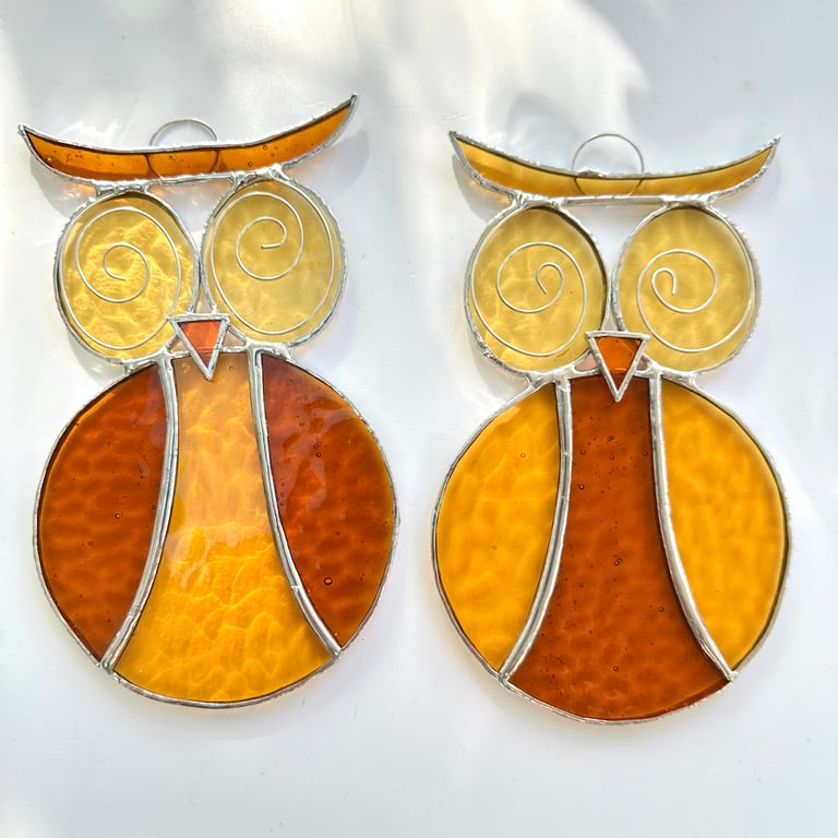 Stained Glass Owl Suncatcher - Handmade Hanging Window Decoration 