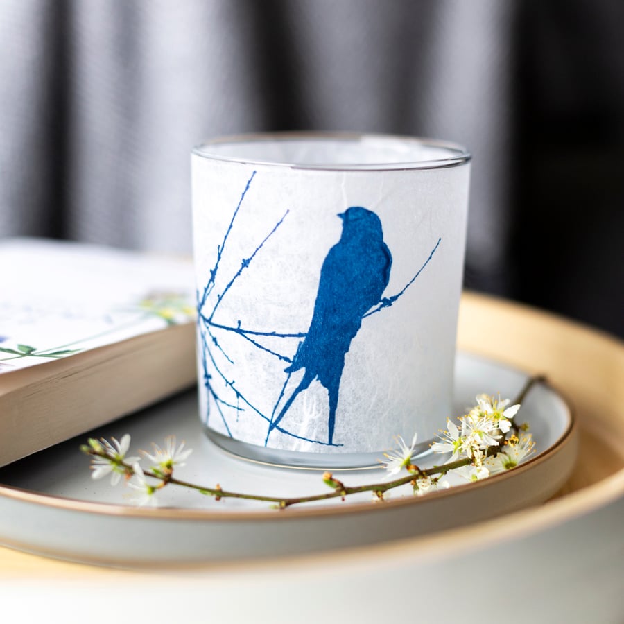 Delicate Swallow Cyanotype Tea light Holder Seconds Sunday