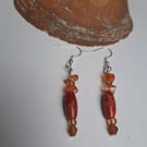 Orange Beaded Dangle Earrings 