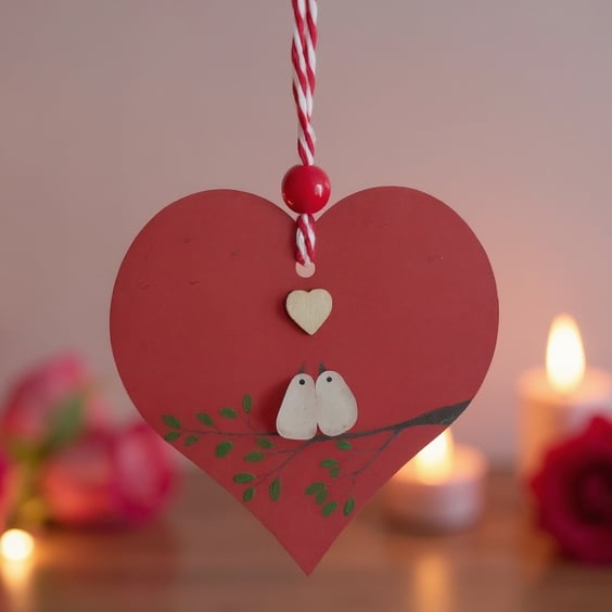 Sea Glass Romantice Hanging Ornament, Lovebirds Engagement, Wedding, Valentine