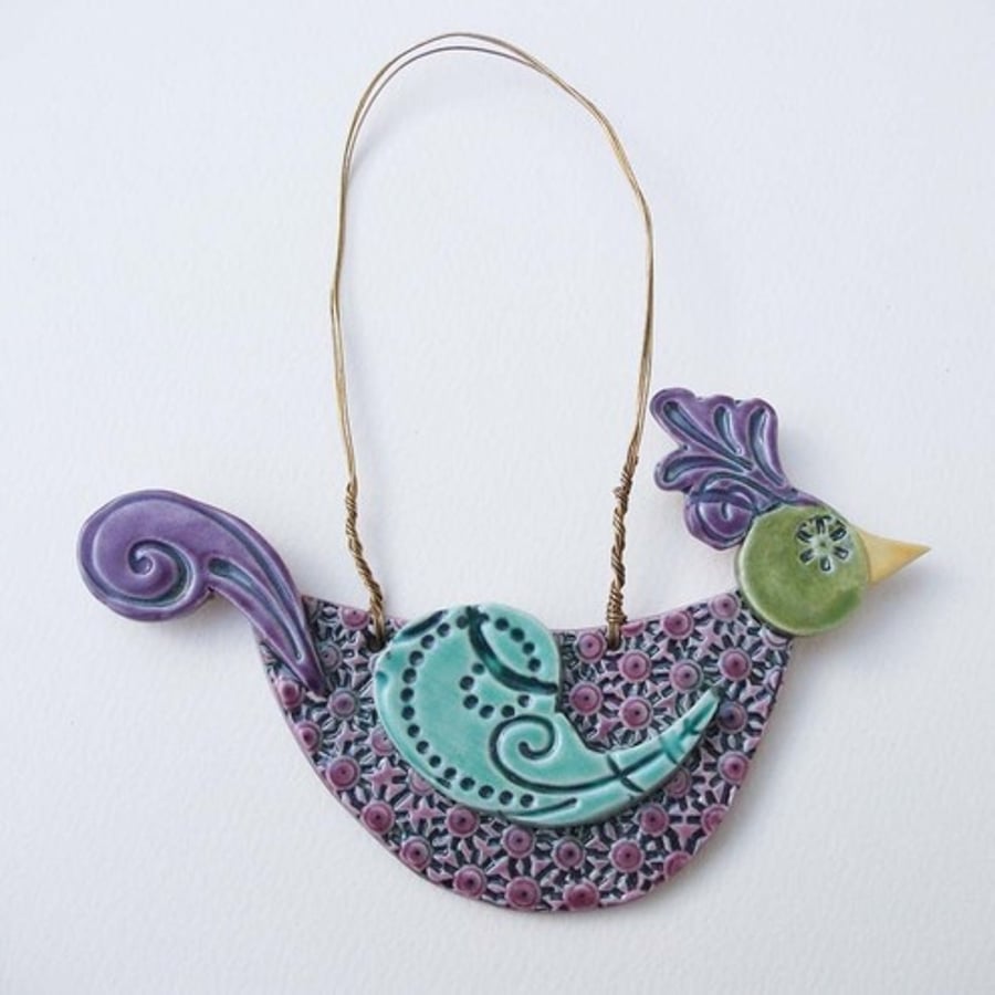 Patterned bird - ceramic decoration