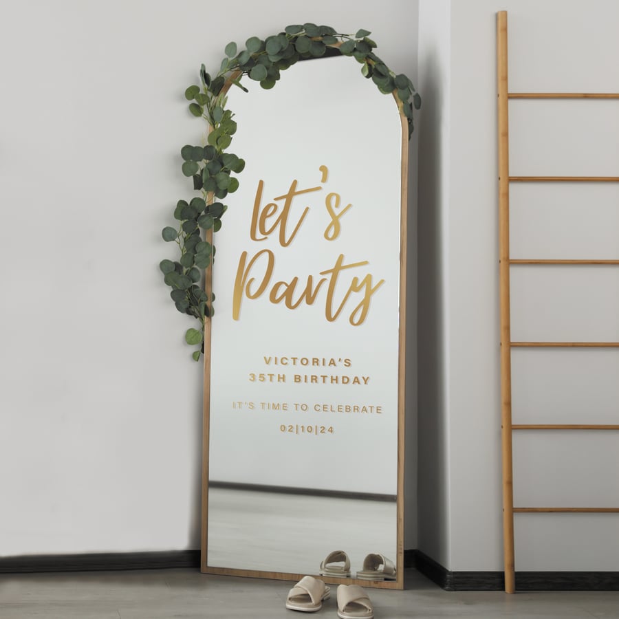 Let's Party - Birthday Decal: Personalised Mirror Sticker Party Decor