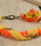 Orange Czech Bead Drops, Yellow Chiffon Ribbon & Antique Bronze Chain Bracelet - Image 3