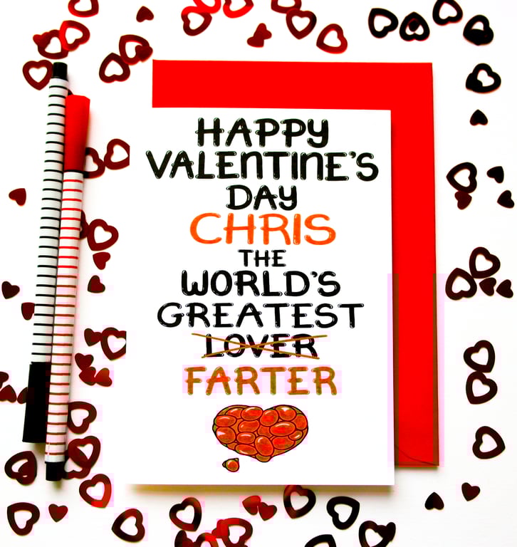 Funny Valentine's Personalised Card, Customised Naughty Fart Love Card 
