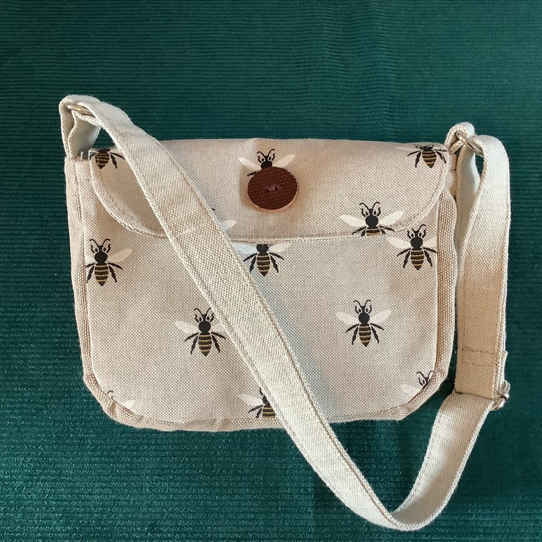 Mini satchel style handbag bee print shoulder strap