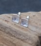 Studs, Sterling Silver Square Flower Stud Earrings, Daisy Design.  - Image 5