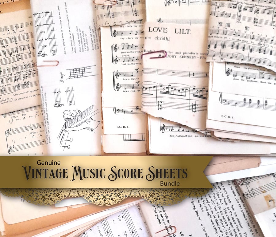 Old Vintage Music Sheet Pages, music scores, vintage supplies for junk journals