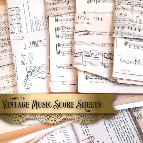 Old Vintage Music Sheet Pages, music scores, vintage supplies for junk journals