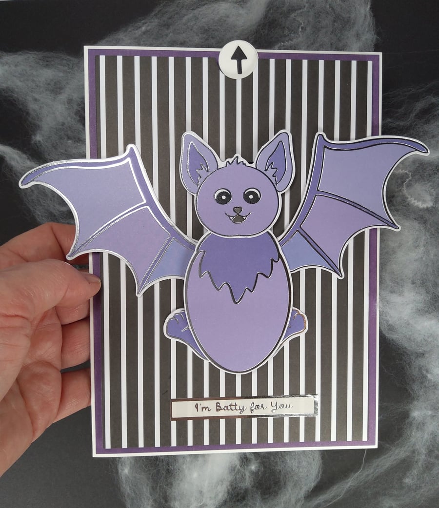 Interactive Halloween Bat Card - Handmade Moving Wings & Legs. I'm Batty for You